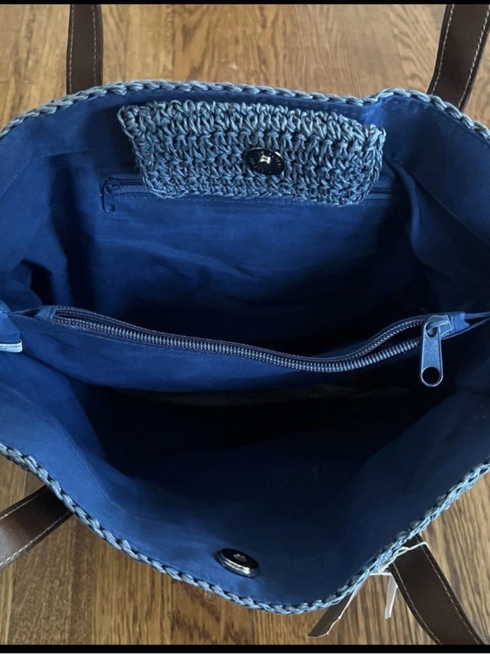 Rosetti Knit Tote with Brown Leather Handles - navy blue - Picture 4 of 6